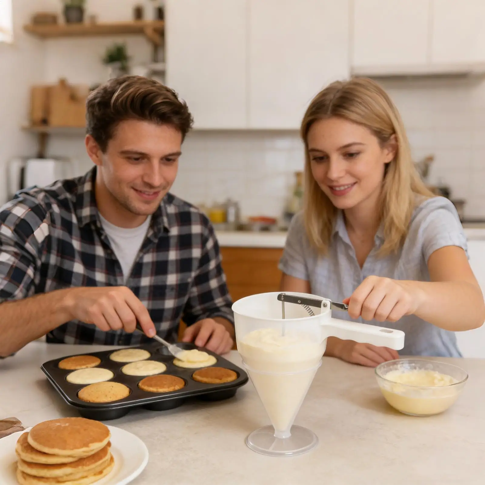 Waffle Batter Dispenser 1200ml Funnel Pourer Tool With Base Pancake Mix Dispenser For Home Kitchen Breakfast Dessert Cookie