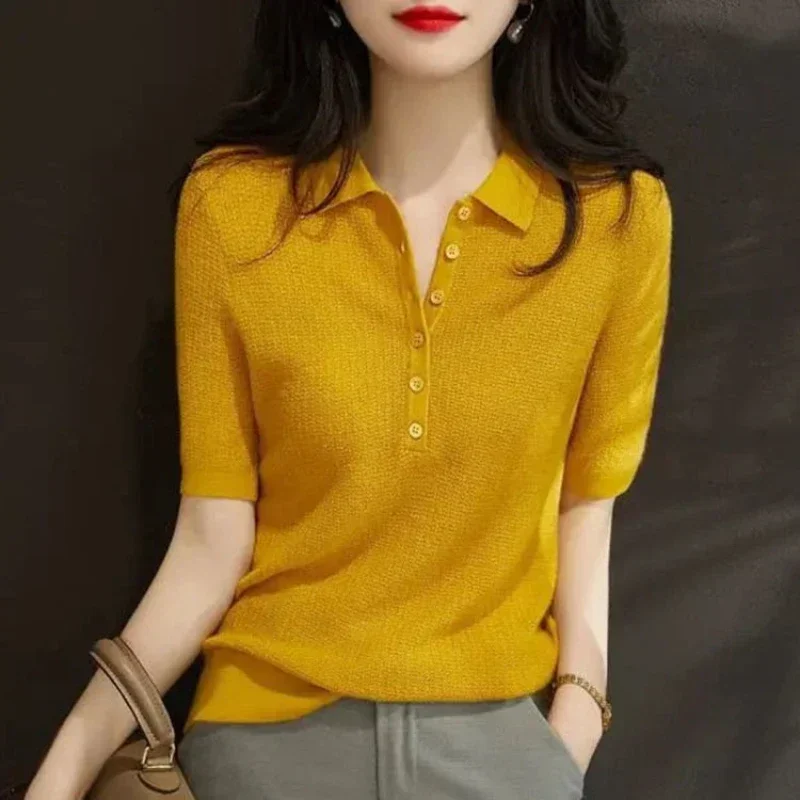 Polo Neck Shirt For Women Plain Button Woman T Slim Women's Clothing Trend 2024 High Quality On Offer Wholesale Youth Korean