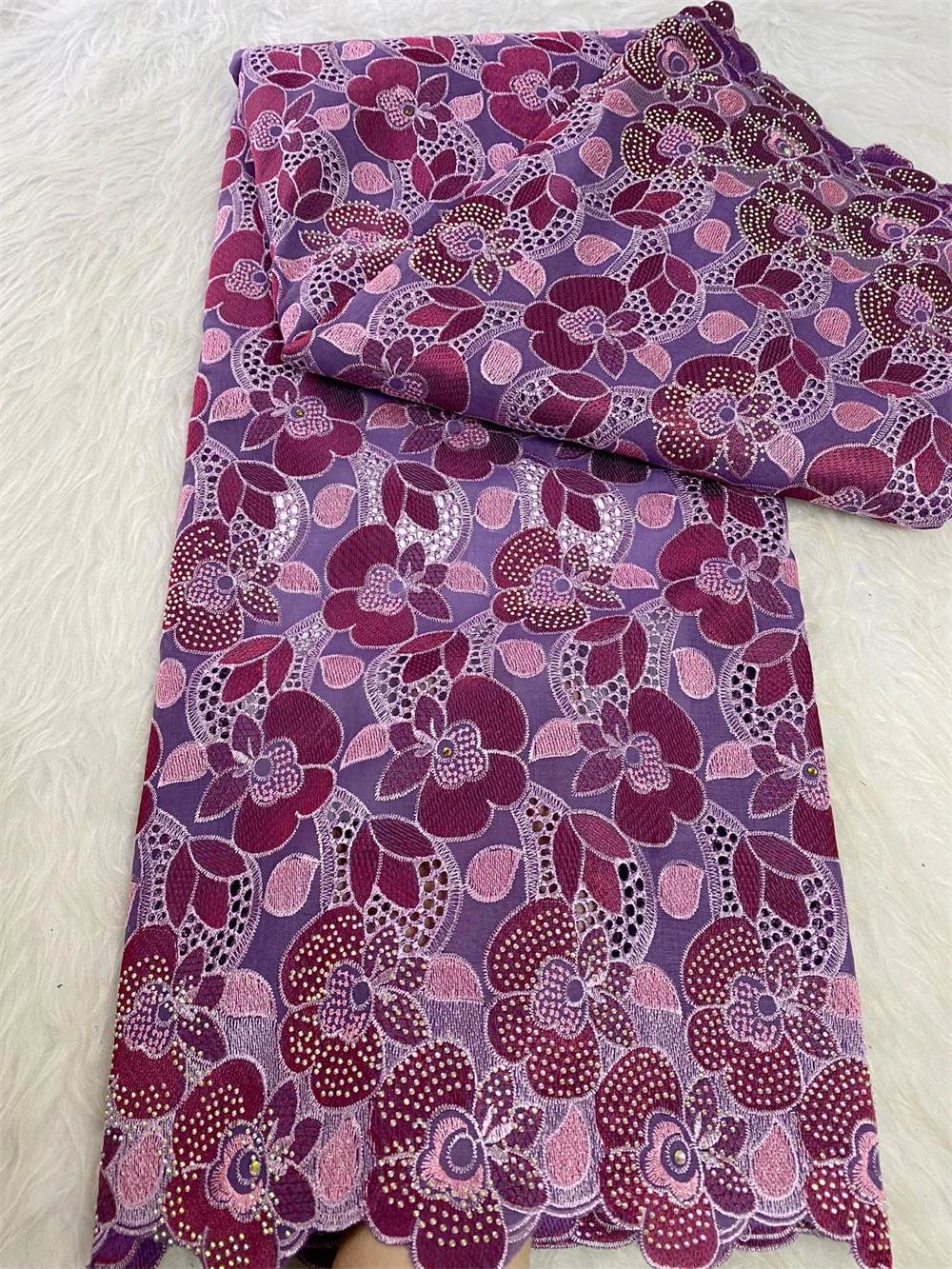 

African Cotton Rhinestone Lace Fabric,Wedding Dresses,Embroidery Tulle,Fabrics By The Meter,High Quality,2024 Nigerian 5 Yards