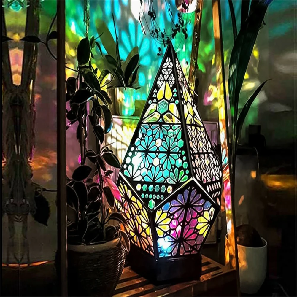 Wooden Led Projection Lamp Colorful Diamond Multipurpose Polar Star Floor Lamp Night Light Bohemian Home Garden Decor Supplies