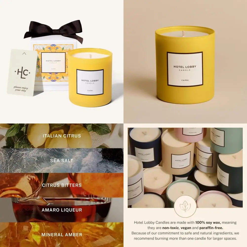 Vela de cera de soja hecha a mano, 9,75 oz, aroma italiano de cítricos y jazmín, aroma mineral de sal marina, cera de soja 100% de larga duración