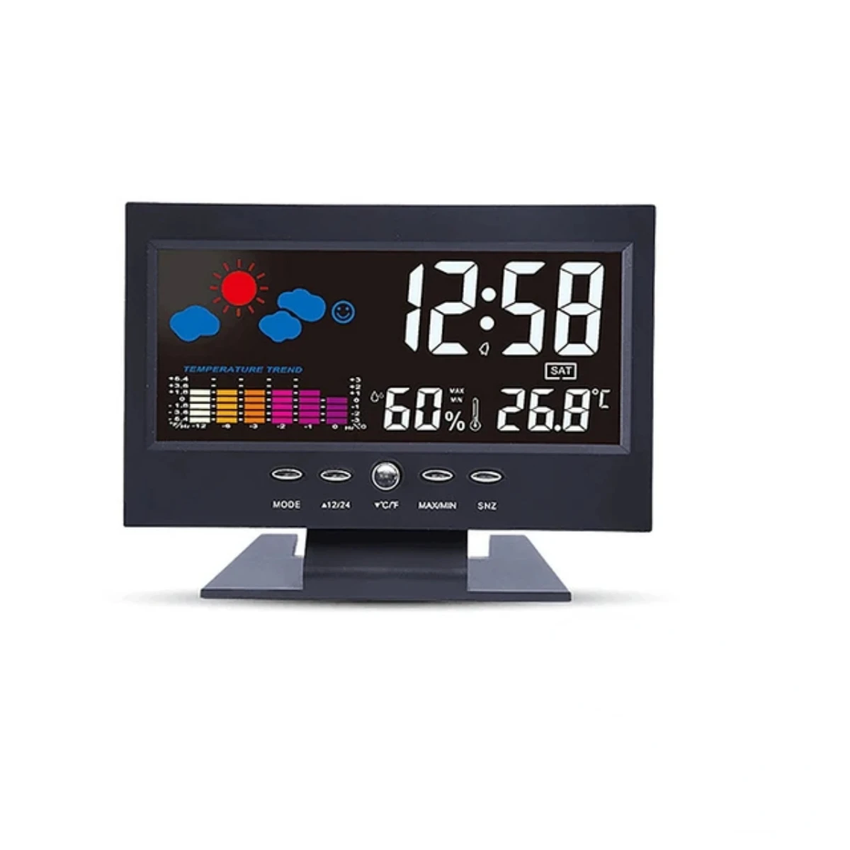 Voice Control Backlight Digital Weather Clock Date Week Temperature Humidity Weather Forecast 12/24H Electronic Clock Mini clock