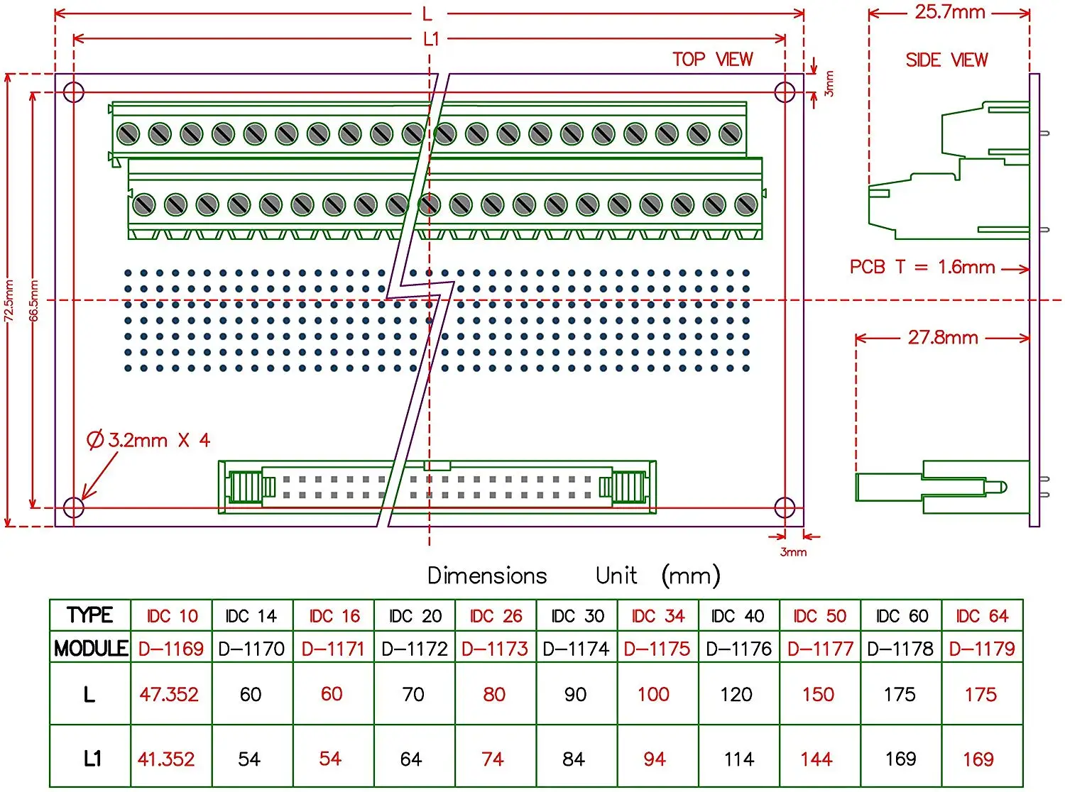 CZH-LABS IDC-14 Male Header Connector Breakout Board Module, IDC Pitch 0.1\