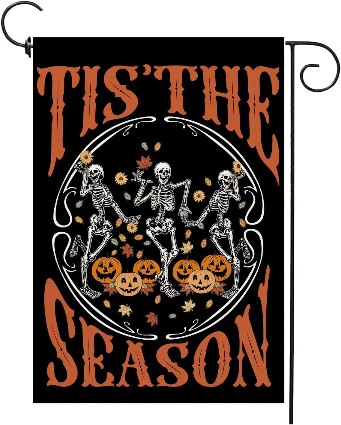 Fall Garden Flag Tis The Season Skeleton Pumpin 12×18 Inch Double Sided Burlap Flag Outside Vertical Funny Skull Autumn Holi GGO