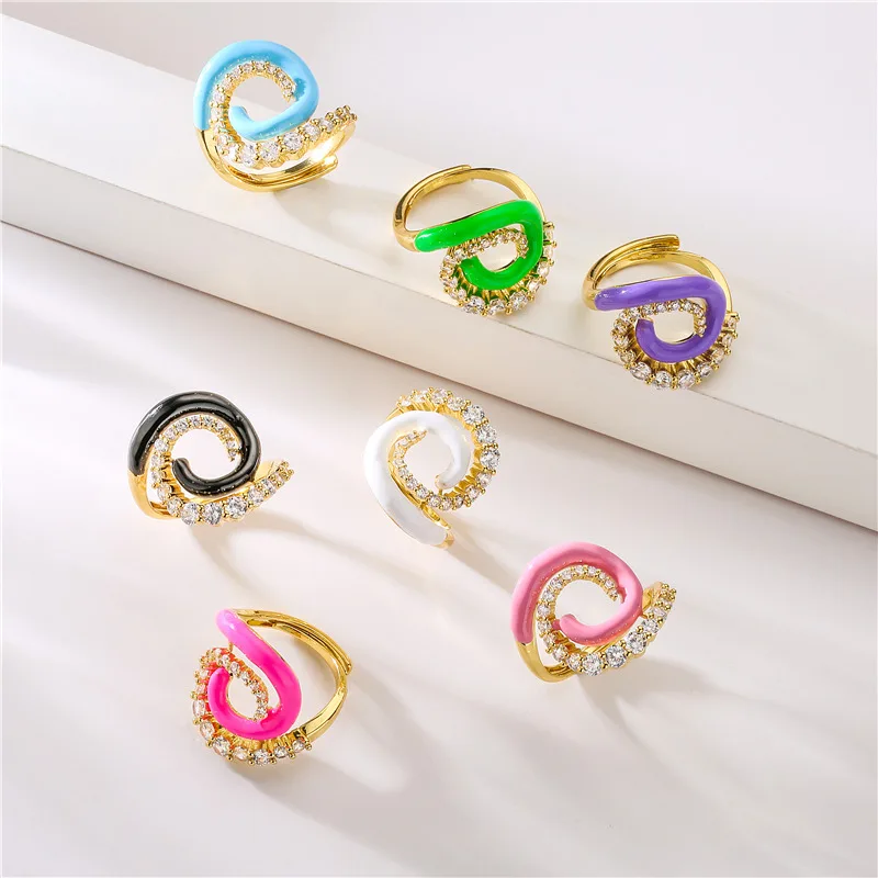 HECHENG, Crystal Open Ring Square Rectangle Summer Ins Y2K Candy Color Enamel Multicolor Colorful Accessories Fashion Jewelry