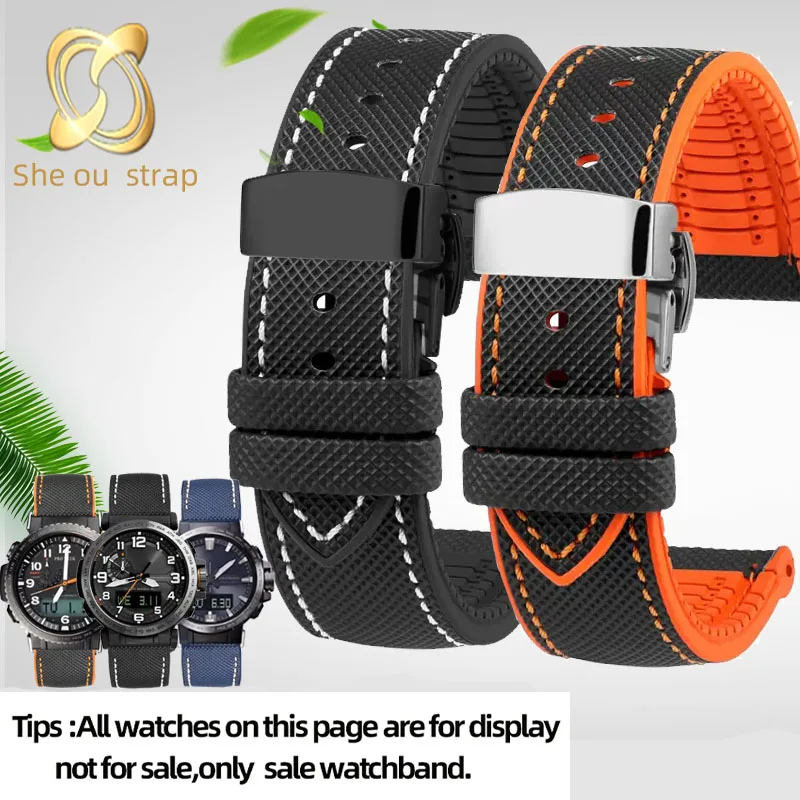 Nylon Side + Rubber Sole Watch Strap For Casio PROTREK PRW-60/YT PRW-30/50/70  23mm Waterproof And Sweat Resistant Watchband