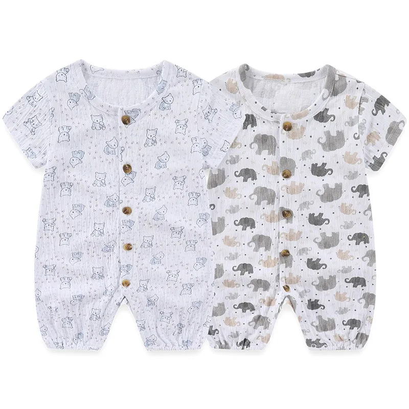 Barboteuse 2 pièces en coton pour bébé fille et garçon de 0 à 24 mois, vêtements d\'été à manches courtes avec imprimé de dessin animé