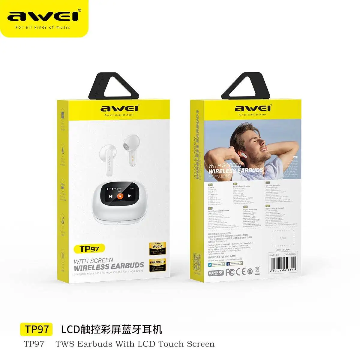 Awei TP97 ENC شاشة ملونة كبيرة سماعة بلوتوث ANC بلوتوث 5.4 سماعة أذن مع ميكروفون سماعة أذن لاسلكية