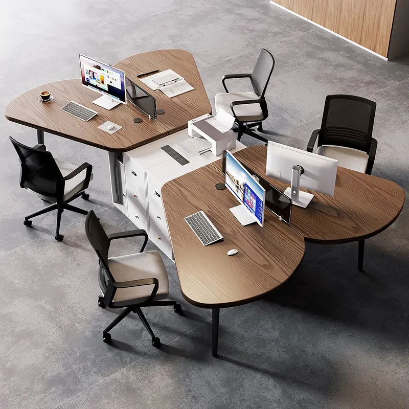 Solid wood modern simple commercial office staff special-shaped four-person table and chair combination