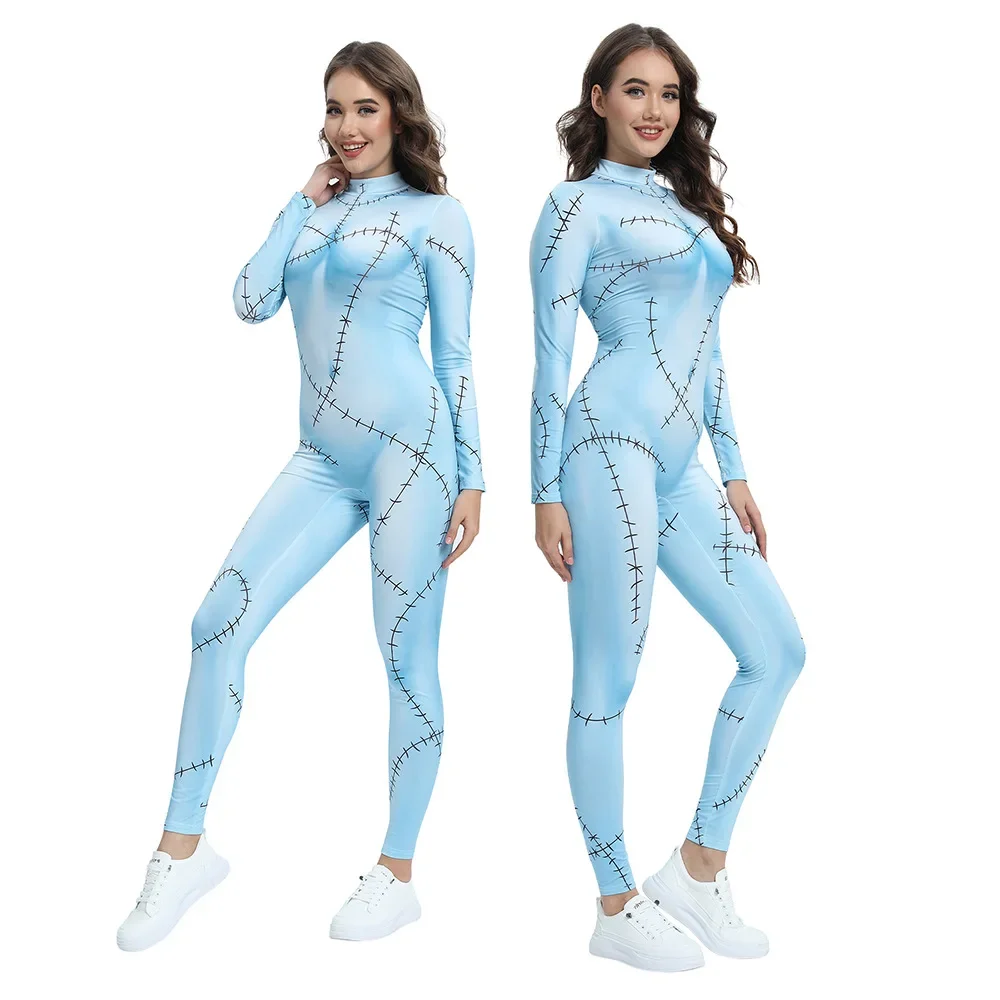 Halloween Famous Movie Sally Cosplay Dress Party Set Costume Christmas Women Jumpsuit Catsuit Zentai Bodysuit Gothic Leggins