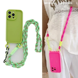 Lanyard Case For iPhone 17 16 15 Pro Max 14 12 11 13 Plus X XS Max Crossbody Neck Cord Strap Soft Lens Protection Matte Cover