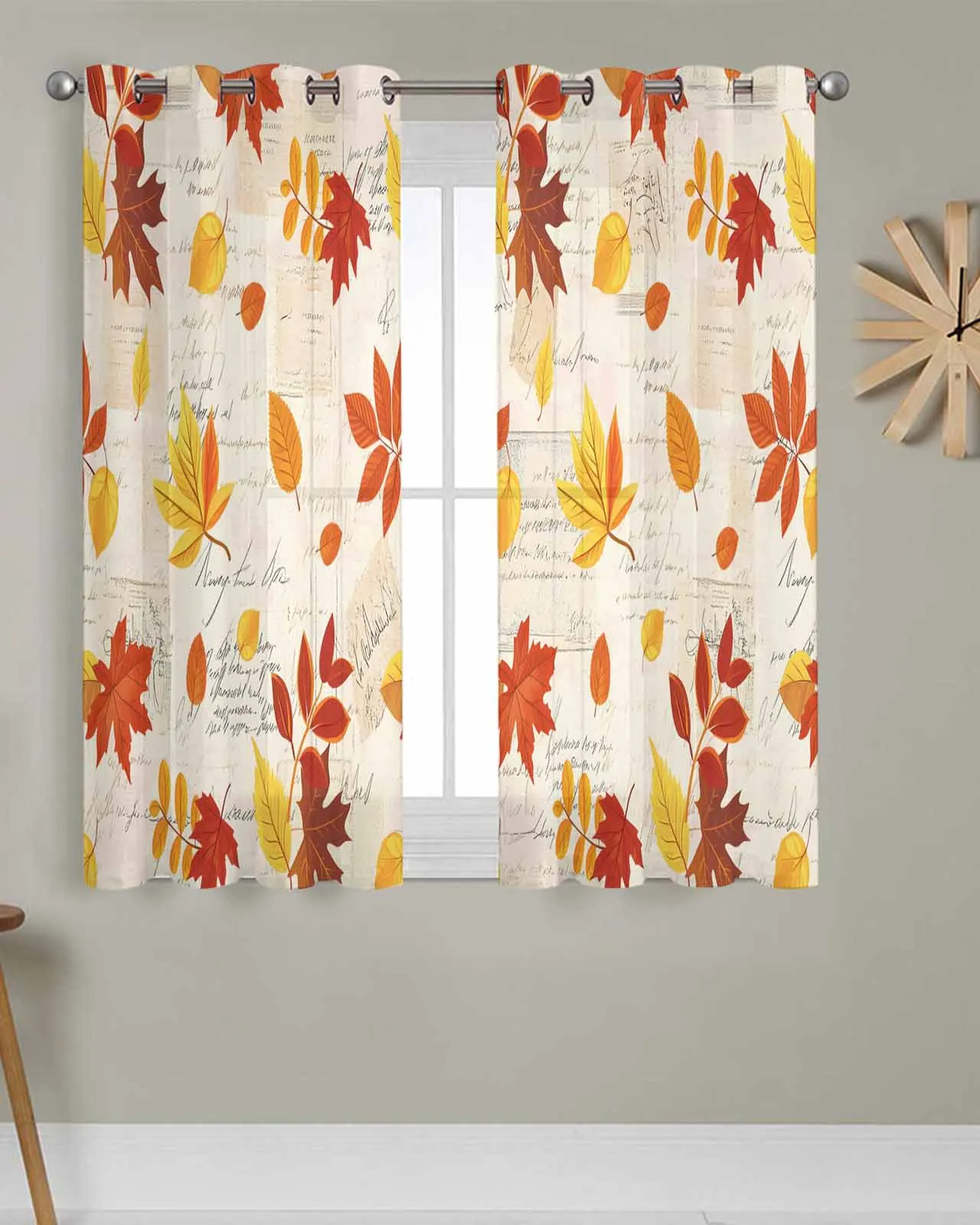 

Tulle Window Curtains Autumn Thanksgiving Leaves Texture for Living Room Bedroom Transparent Chiffon Sheer Voile Window Curtain