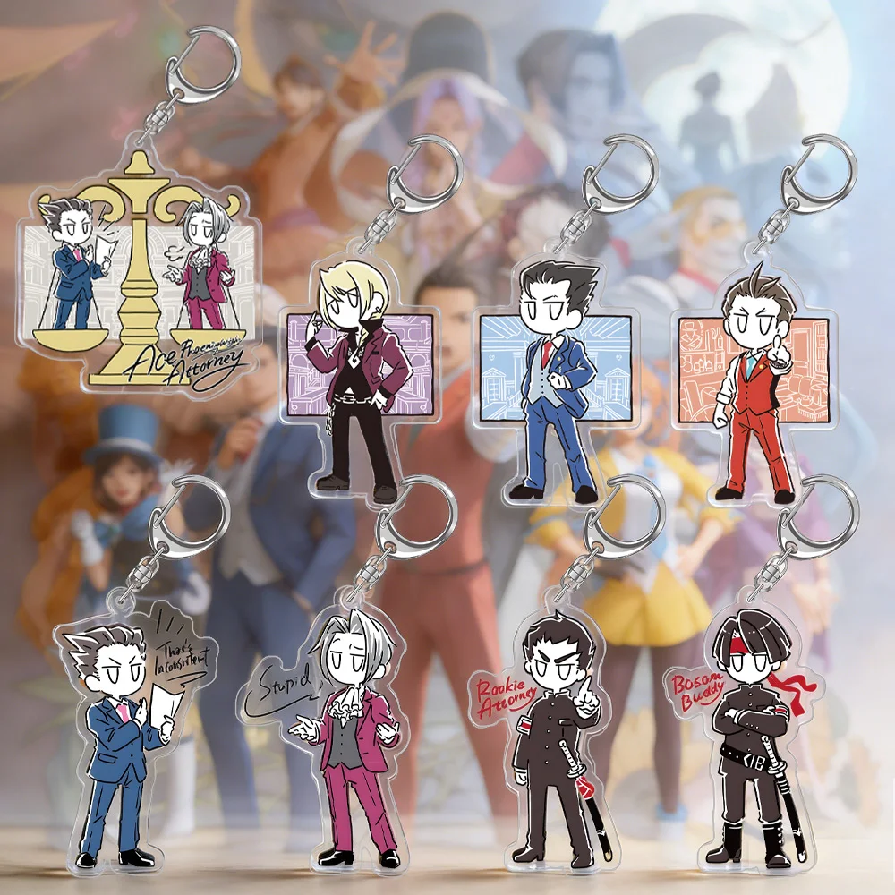 Hot Game Ace Attorney Phoenix Wright Ryunosuke Asogi Miles Edgeworth Justice Klavier Gavin Chibi Line Art Acrylic Keychain