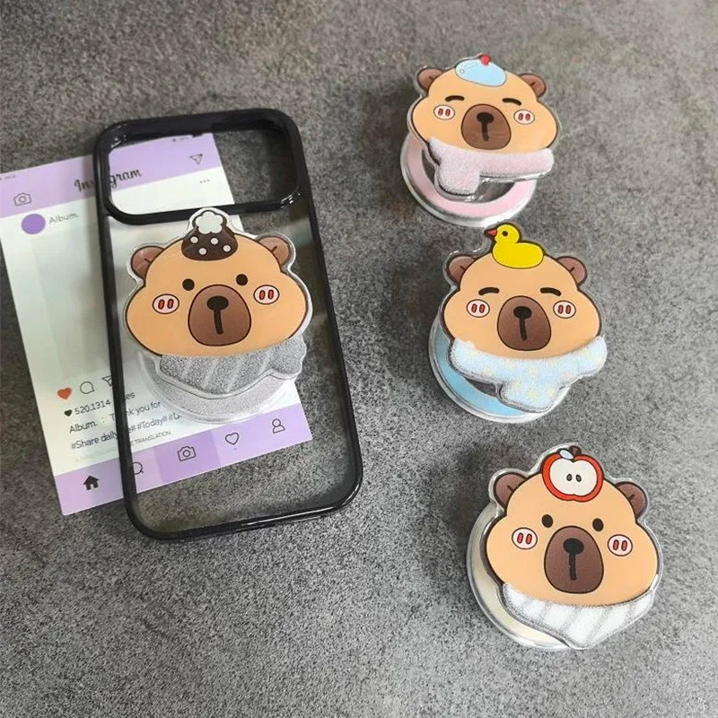

Kawaii Capybara Mobile Phone Bracket Magnetic Attractive Cute Capybara Mobile Phone Decorative Bracket 3D Finger Ring Bracket