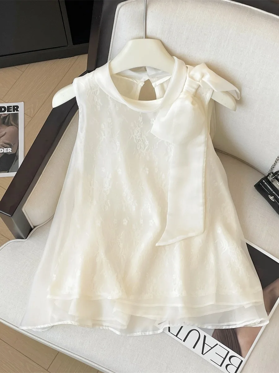 

Женский летний топ из шифона с вышивкой, свободный, универсальный, с круглым вырезом, во французском стиле, свободного кроя