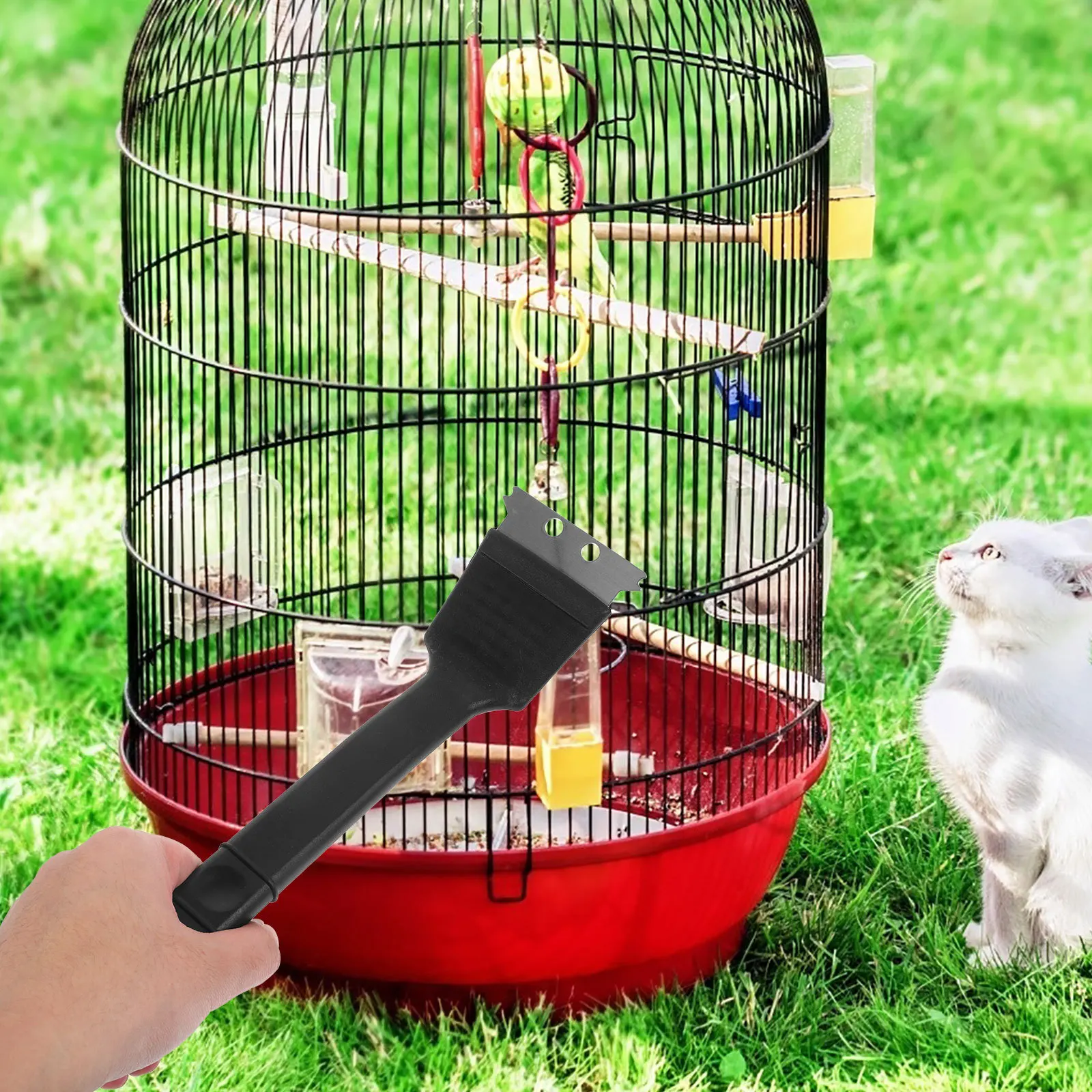 فرشاة تنظيف قفص الطيور بمقبض طويل، مجرفة كبيرة من الفولاذ المقاوم للصدأ، أداة تنظيف قفص الطيور العملي