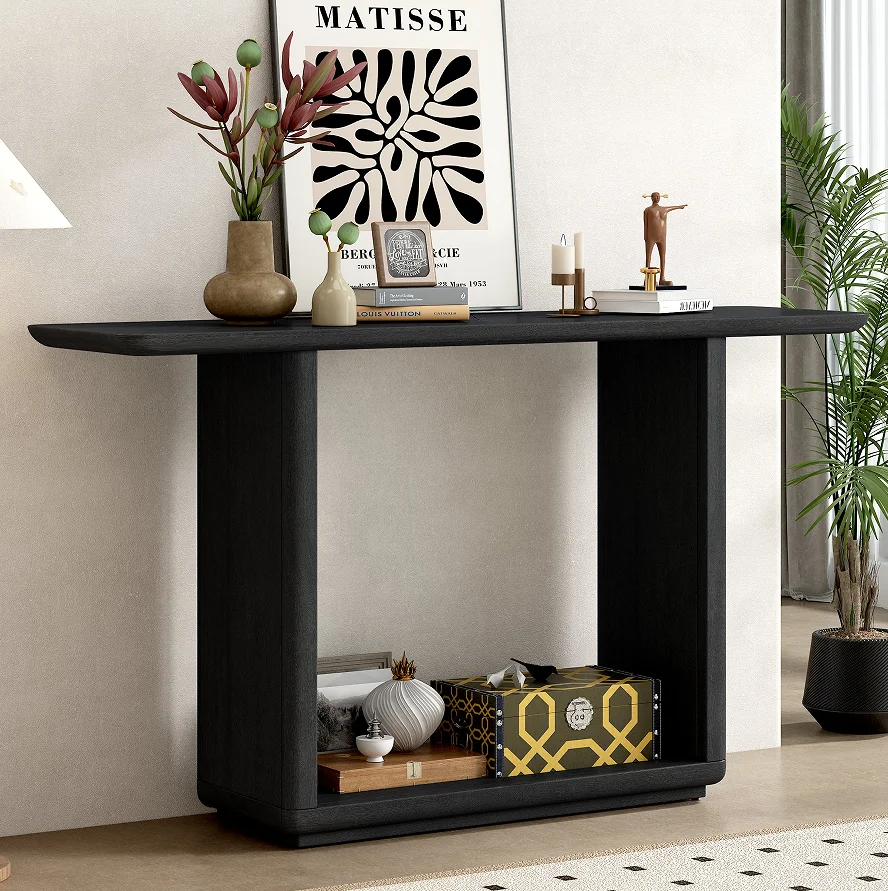 #Modern Solid Wood Console Table With Curved Corners And U-Base Design For Living Room & Hotel Use Easy Placement