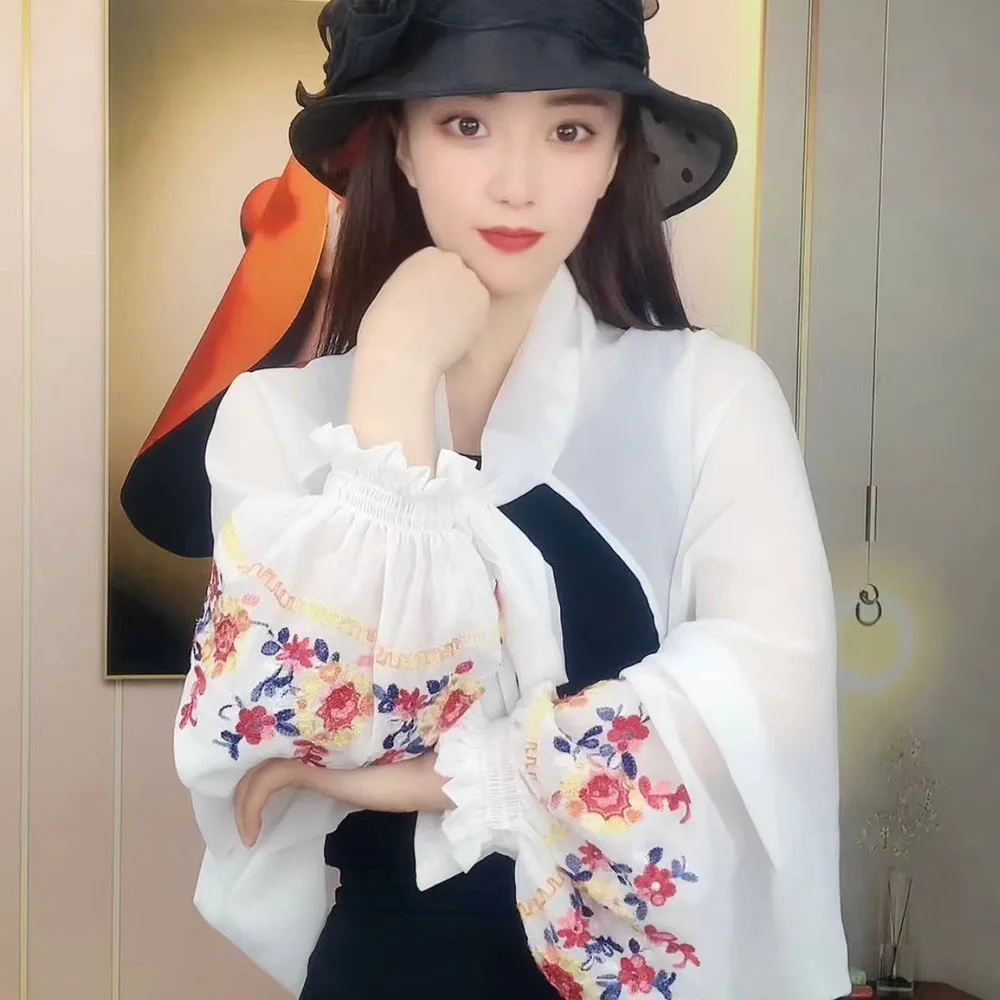 

Модный шифоновый солнцезащитный крем, шаль с вышивкой, женский кардиган с длинными рукавами, тонкая верхняя одежда, весна-лето