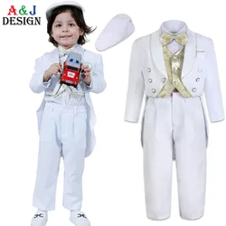 Tuxedo for Boys Christening Outfit Baby Classic Baptism Suit Infant  Wedding Toddler Formal Party Kids Church Jacquard Tail 6PCS