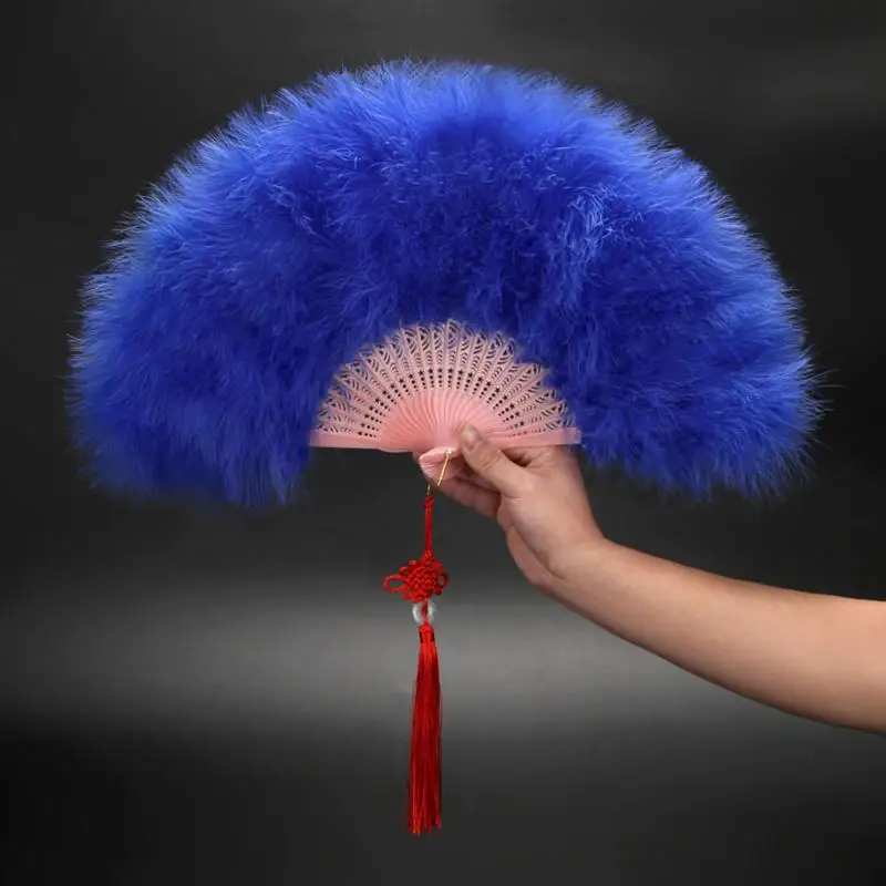Chinese Handheld Feather Fan Colorful Traditional Wedding Folding Fan With Tassels Elegant Show Dance Fan Wedding Party Decor