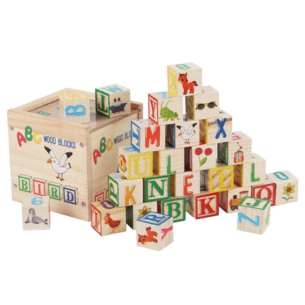 ABC Wooden Building Blocks 27Pcs Alphabet & Number Stacking Blocks ABC Learning Baby Blocks for Boys Girls Kids Gifts