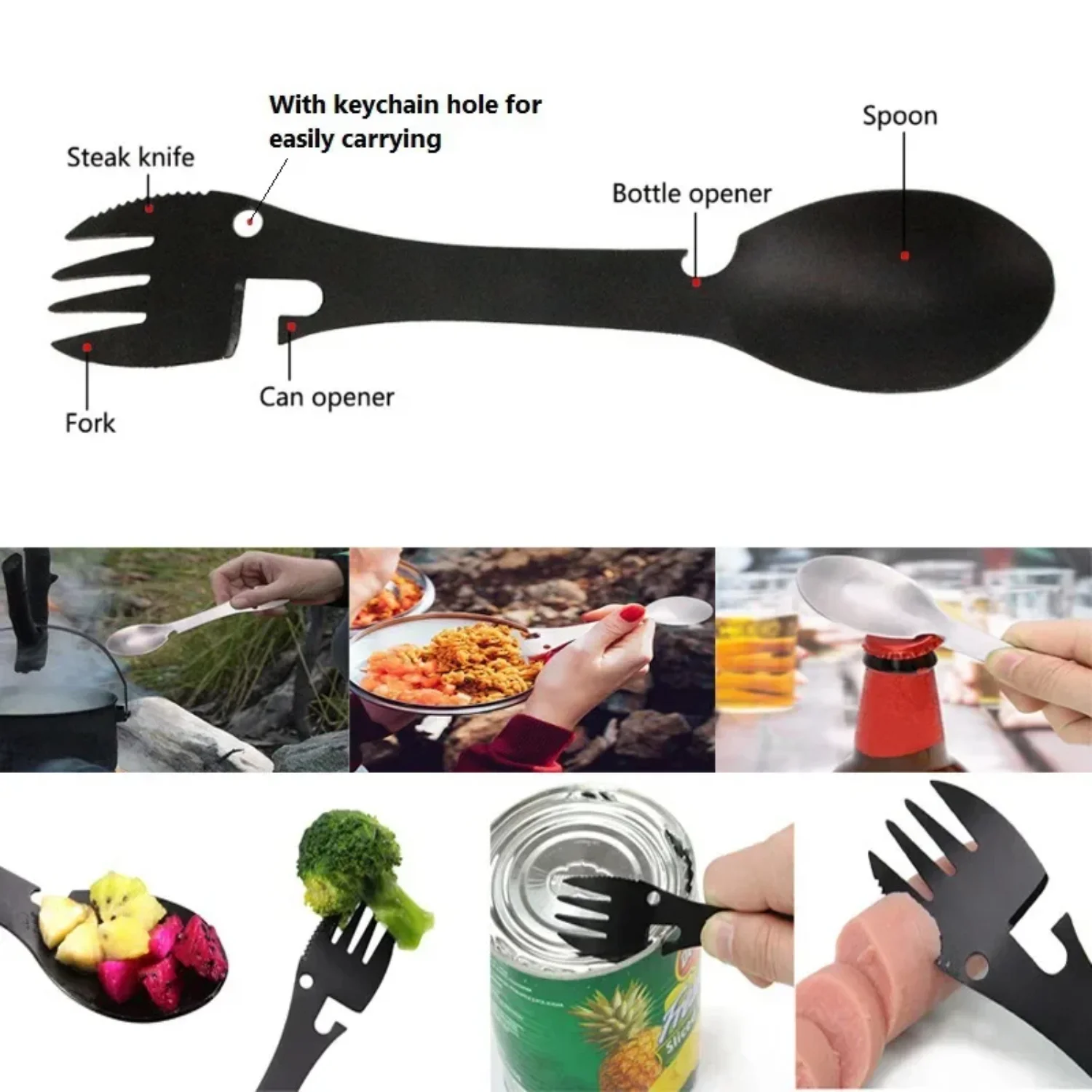 Outdoor Survival Tools 5 in 1 Camping Multi-functional EDC Kit Practical Fork  Spoon Bottle/Can Opener Camping Hiking Gear