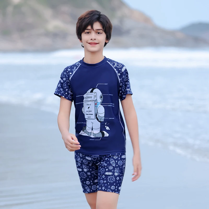 

Boy Swimwear Two Piece Short Sleeve Patchwork Children Beachwear Bathing Suit Two-Piece Suits Teenager Boy Swimsuit 2022 new