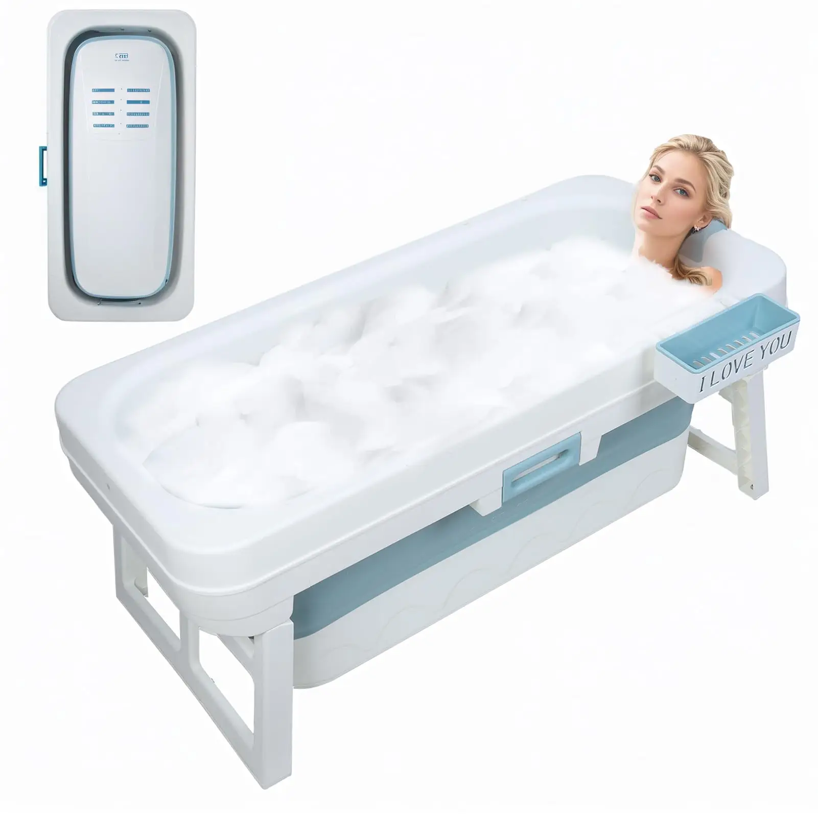 Portable Bathtub, 58/56/50/46 Inch Collapsible Bathtub, Freestanding Foldable for Adults, Folding Tub for Shower, Hot