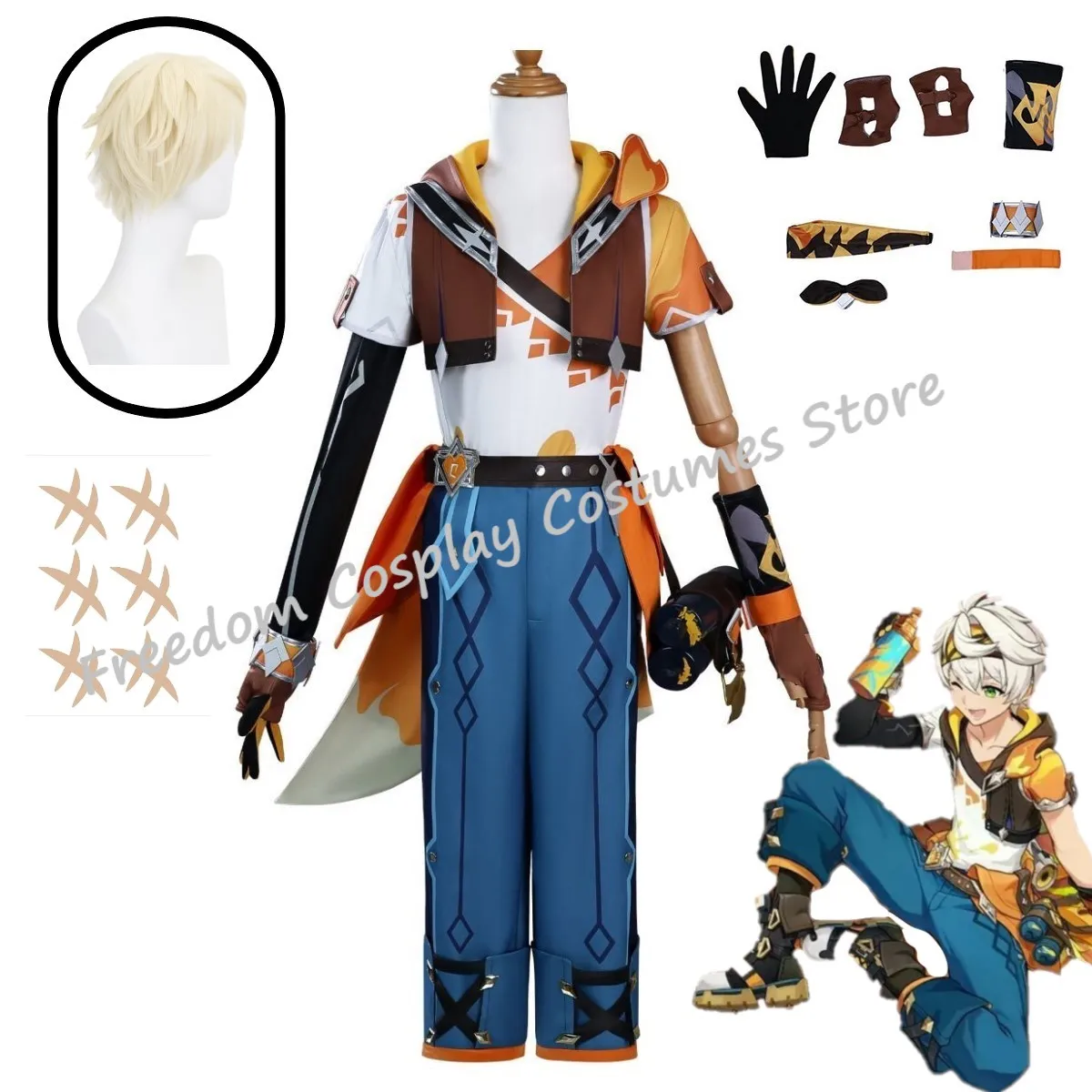 

New Bennett Cosplay Game Genshin Impact Costume Blazing Journey Bennett Uniform Halloween Party Play Outfits Props for Man