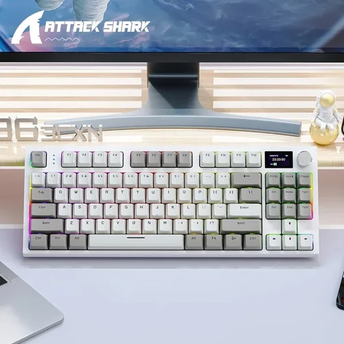 Imagen 2 del producto Teclado mecánico K86, conexión inalámbrica Bluetooth, perillas de Metal Attack Shark, pantalla a Color inteligente TFT, iluminación RGB
