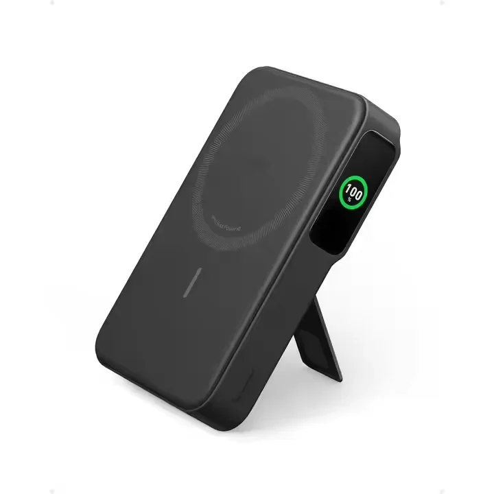 Tlf anker 15w maggo display led banco de potência portátil qi2 certificado carregamento ultra rápido 10000mah bateria com suporte dobrável