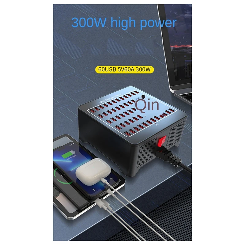 300W 60 Multi-Port USB Charging Station Base Socket Multiple USB Charger Hub Adapter for Computer Phone Camera US-Plug  -Miuai】