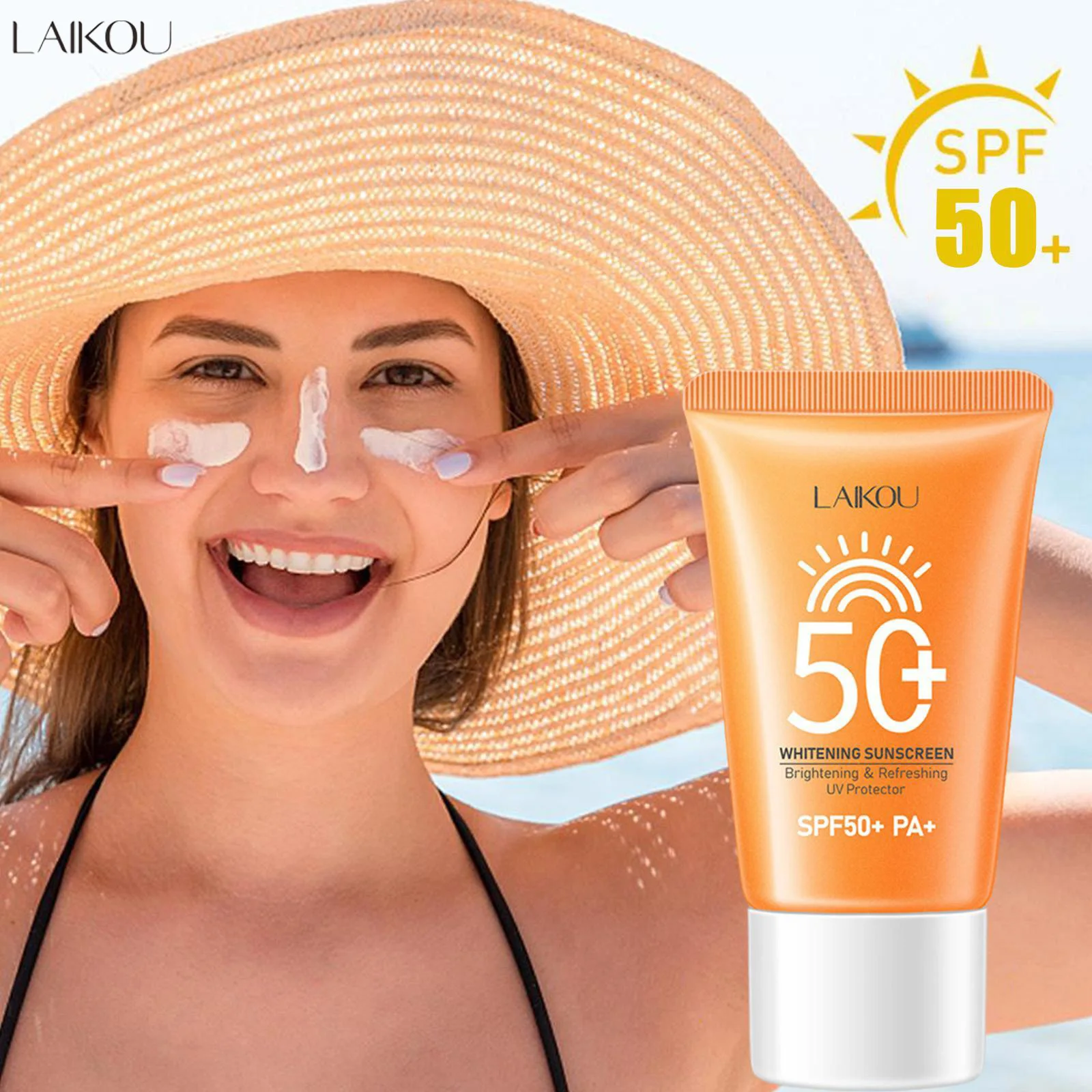 LAIKOU Spf 50+ واقي من الشمس لحماية الوجه للعناية بالبشرة بالطاقة الشمسية أنبوب مزدوج متعدد التأثير PA + واقي من الشمس للوجه مانع للطاقة الشمسية 30 جرام