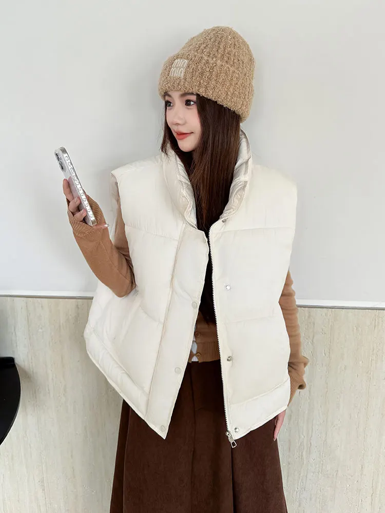 

Vielleicht 2025 New Autumn Winter Cotton Padded Vest For Women Solid Sleeveless Puffer Vest Jacket Warm Stand Collar Waistcoat