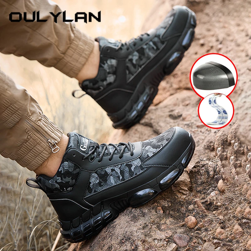 

Oulylan Steel Toe Wear Resistant Work Boots Anti Smashing Thick Sole Safety Shoes Men Anti-puncture Lace Up Protective Footwear
