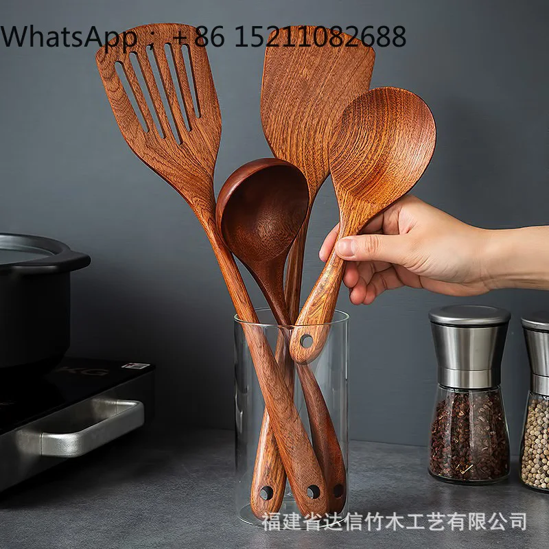 LLY retro ebony shovel spoon set non-stick pan special wooden long handle kitchen utensils paint-free household