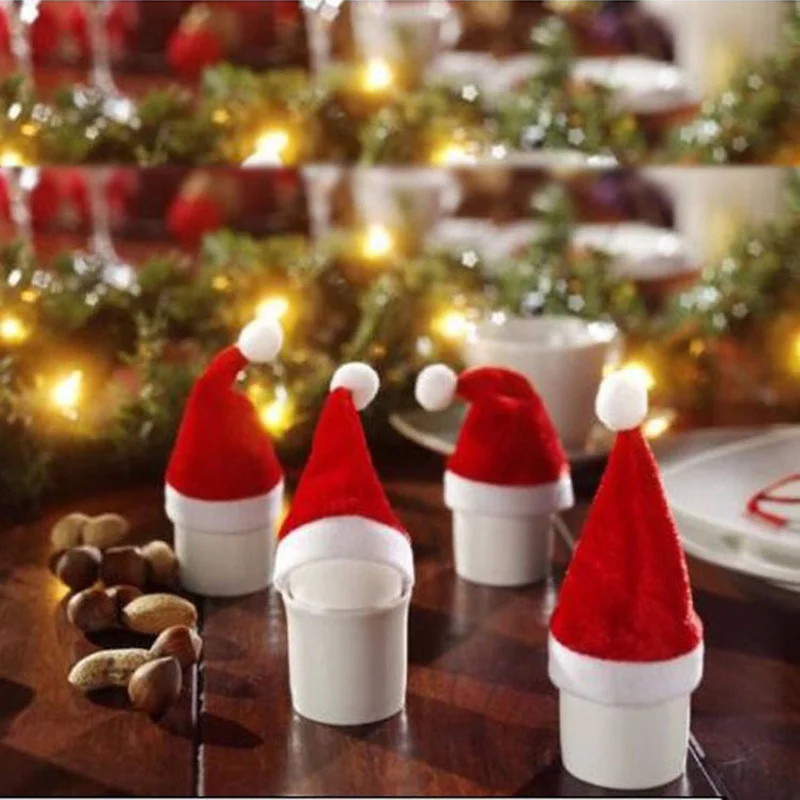 10pcs/Set Mini Christmas Hat Santa Claus Hat Xmas Wine Bottle Caps Christmas Gift Caps For New Year Tree Ornament Decor Navidad