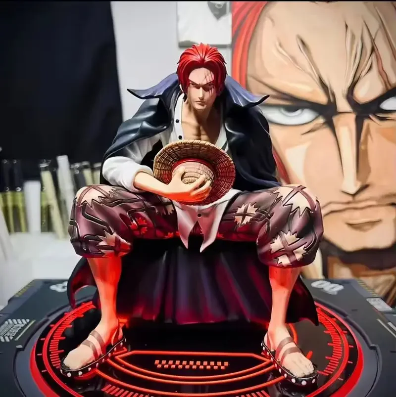 

New One Piece King Gk Anime Statue Model Red Hair Four Kings Shanks Bt Sitting Posture Collectible 17cm Ornament Action Figure