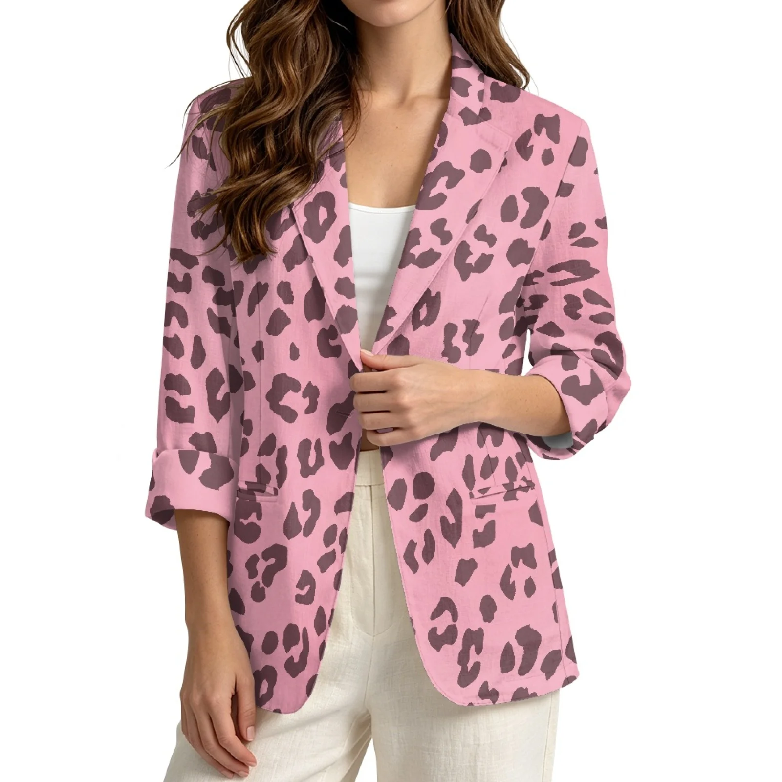PENSTROLL Loose Linen Style Beach Cardigan Soft Beach Cover Ups for Office Leopard