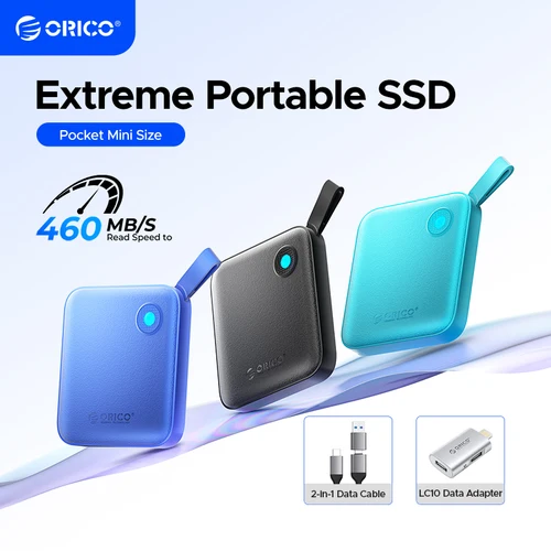 ORICO SSD portátil con cable USB C 2 en 1, unidades de estado sólido externas, hasta 460 MB/s para iPhone 14 13 11 12 X IPad PC