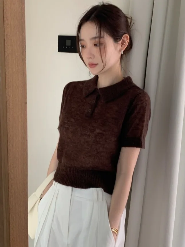 เสื้อสเวตเตอร์ถักไหมพรมสไตล์เกาหลีสำหรับผู้หญิง ฤดูใบไม้ผลิ ฤดูร้อน รุ่นใหม่ วินเทจ อเนกประสงค์ ทรงเข้ารูป