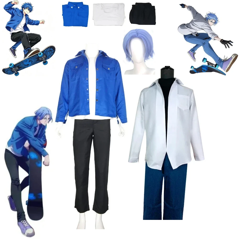 

Anime SK8 The Infinity Ranga White Cosplay Costume SK8 Blue Suit Miya Chinen Langa Hasegawa Outfit Halloween Party Full Set