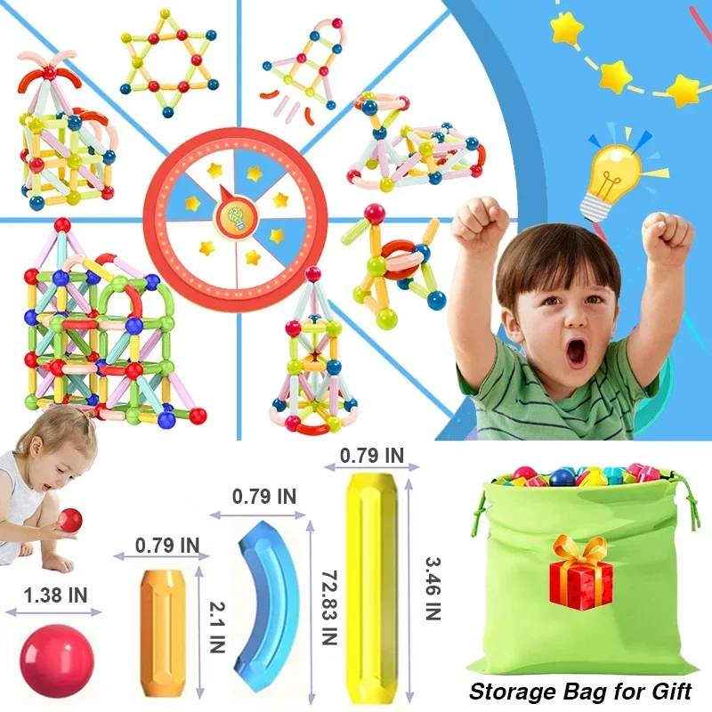 Zestaw konstrukcyjny magnesu dla dzieci kulki magnetyczne i pręty kije klocki Montessori edukacyjne STEM zabawki dla dzieci chłopcy