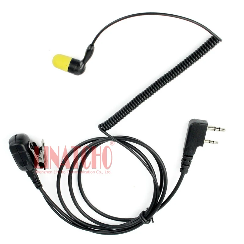 Walkie Talkie Earphone Yellow Soft Earplug with Mic PTT Button Universal K-Type