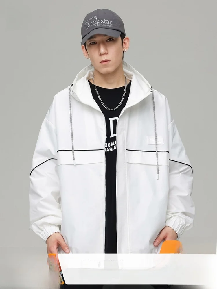 

Snow Flying 2026 Autumn New Men's Short Hooded Striped 3D Casual Fashion Loose Versatile Jacket Polyester Fiber Long Sleeve