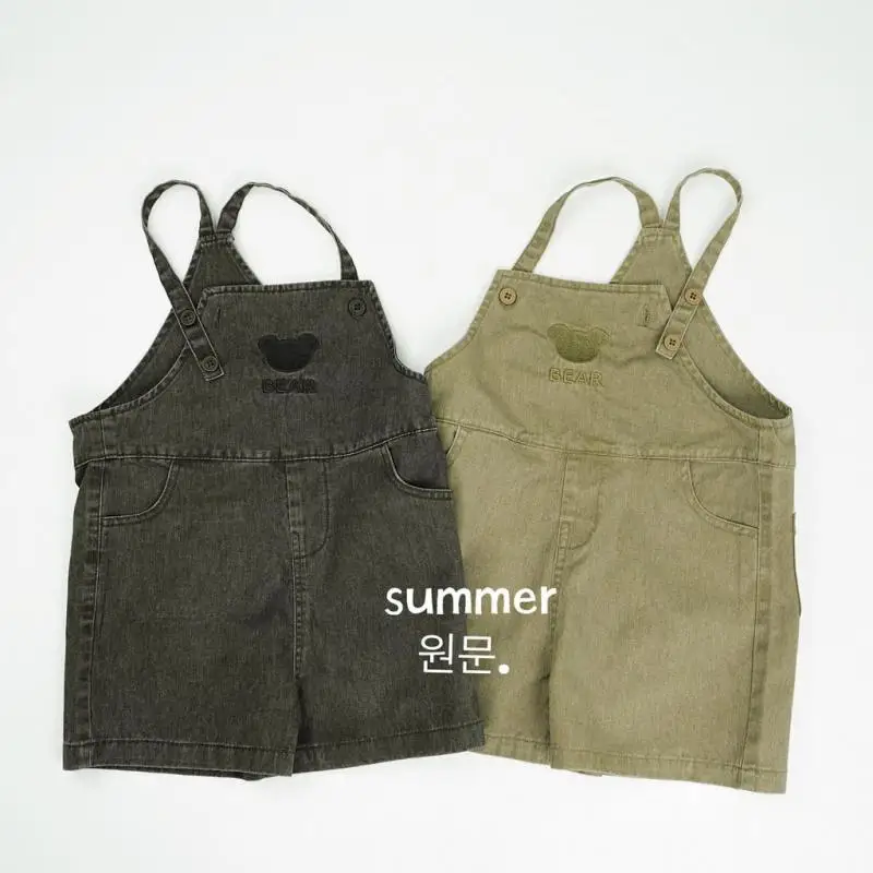 

2025 Summer New Children Loose Overalls Girls Bear Embroidery Strap Shorts Kids Boys Casual Bib Pants Baby Suspender Pants