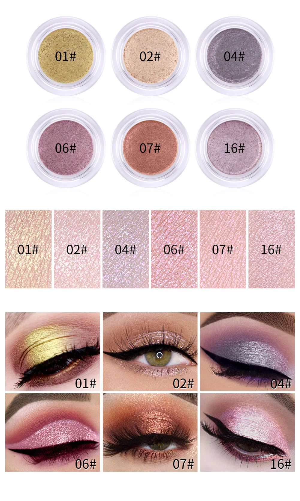 MISS ROSE Single Color Glitter Eyeshadow Mermaid Shimmer Powder Mult‑use Highlighter for Eyes and Face Sparkly Makeup Cosmetics