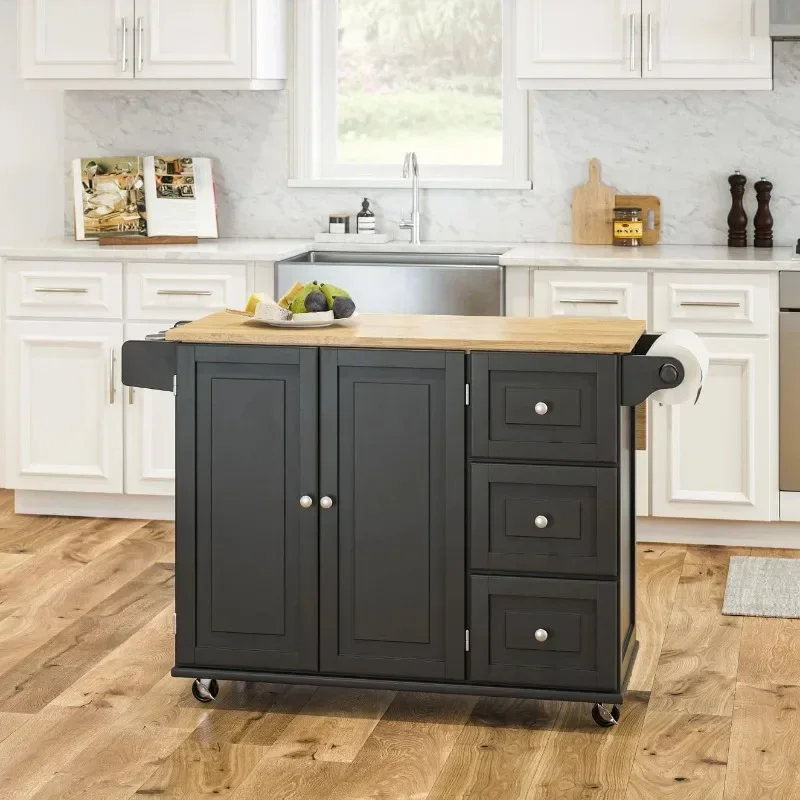 Homestyles Cart with Wood Top and Drop Leaf Breakfast Bar, Rolling Mobile Kitchen Island with Storage and Towel Rack kitchen