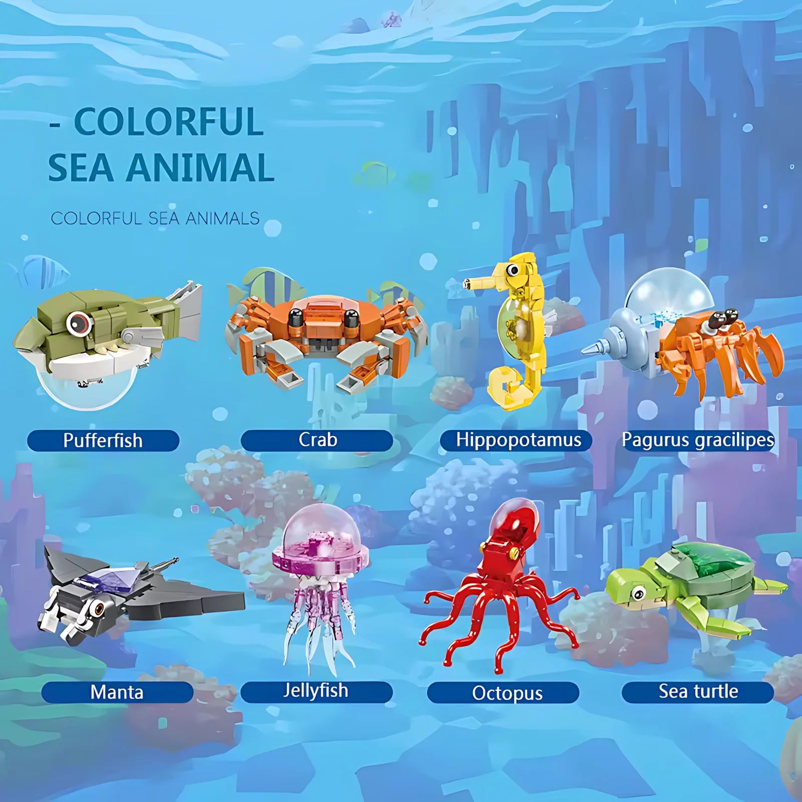 3D Lighting Ocean Animals Building Blocks STEM Educational Puzzle Kit for Boys & Girls Kids – Jellyfish Octopus Turtle Sea World