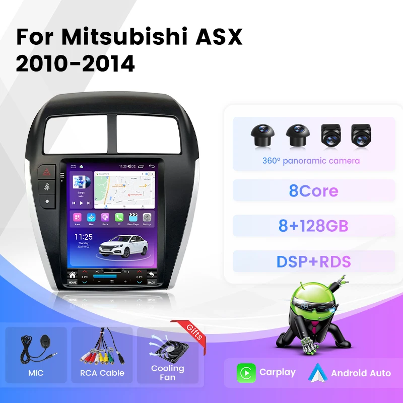 Android 14 2DIN Stereo Car Radio For Mitsubishi ASX 2010-2014 GPS Navigation Wireless Carplay Auto 4G BT DSP All-In-One NO DVD